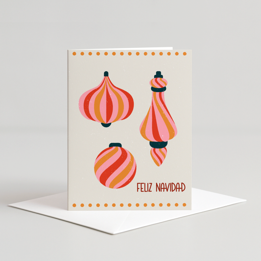 Feliz Navidad Pink Ornaments Card