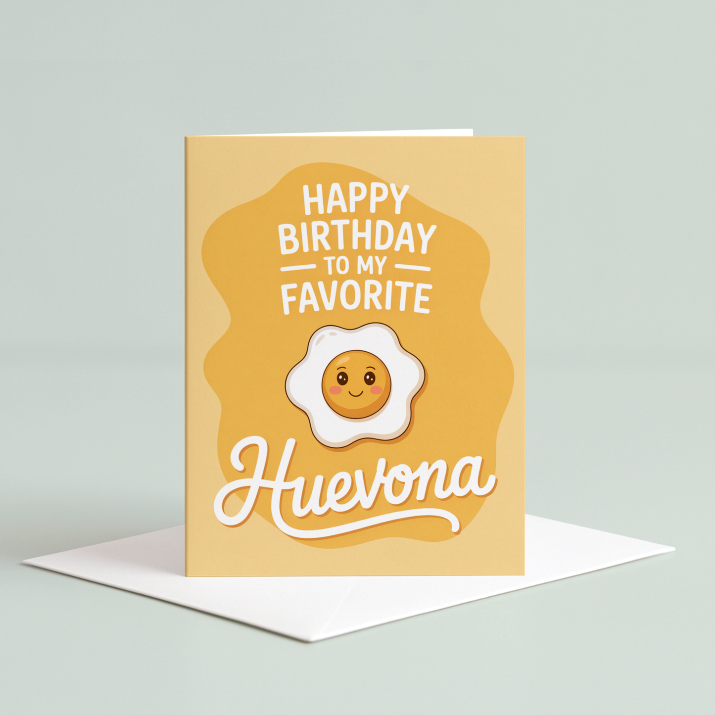 Birthday card with a smiley egg and text on a beige background