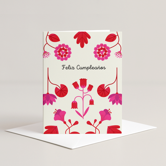 Red Floral Cumple Card